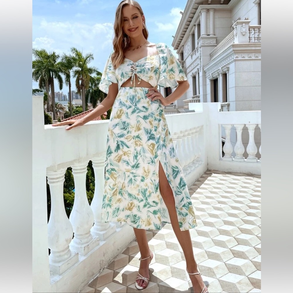 NWT Zara linen cut out midi dress